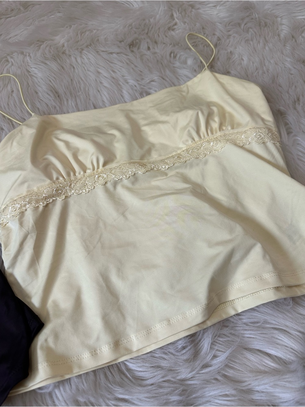 wild fable Two-Pack Lace-Trim Spaghetti Strap Camisoles in Brown and Pale Yellow - Picture 3 of 5